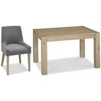 Bentley Designs Turin Aged Oak Dining Set - Small End Extending Table with Slate Blue Scoop Back Chairs