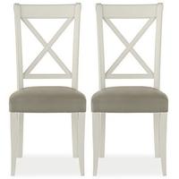 Bentley Designs Hampstead Soft Grey and Weathered Oak Dining Chair - X Back Olive Grey Bonded Leather (Pair)