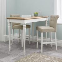 Bentley Designs Hampstead Two Tone Bar Table with 2 Ivory Bonded Leather Upholstered Stools