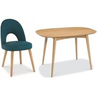 Bentley Designs Oslo Oak Dining Set - 4 Seater Fixed Table with Teal Fabric Chairs