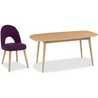 Bentley Designs Oslo Oak Dining Set - 6-8 Extending Table with Plum Fabric Chairs