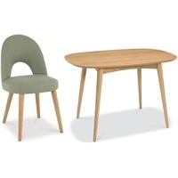 Bentley Designs Oslo Oak Dining Set - 4 Seater Fixed Table with Aqua Fabric Chairs