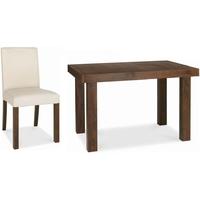 Bentley Designs Akita Walnut Dining Set - 4-6 Seater Extending Table with Ivory Square Back Chair