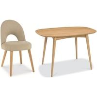 Bentley Designs Oslo Oak Dining Set - 4 Seater Fixed Table with Stone Fabric Chairs