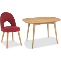 Bentley Designs Oslo Oak Dining Set - 4 Seater Fixed Table with Red Fabric Chairs