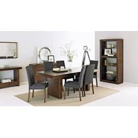 Bentley Designs Akita Walnut Dining Set - 6 Seater Panel Table with 6 Miles Walnut Charcoal Taper Back Chairs