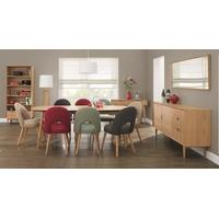 Bentley Designs Oslo Oak Dining Set - 6-8 Extending Table with 8 Multi Color Fabric Chairs