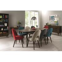 Bentley Designs Oslo Walnut Dining Set - 6-8 Extending Table with 8 Multi Color Fabric Chairs