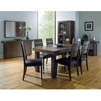 Bentley Designs Akita Walnut Dining Set - 6-8 Seater Extending Table with Brown Faux Leather Slatted Chair