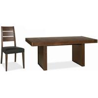 Bentley Designs Akita Walnut Dining Set - 6 Seater Panel Table with Brown Faux Leather Slatted Chair