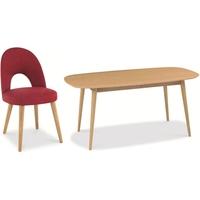 Bentley Designs Oslo Oak Dining Set - 6-8 Extending Table with Red Fabric Chairs
