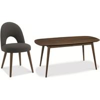 Bentley Designs Oslo Walnut Dining Set - 6-8 Extending Table with Charcoal Fabric Chairs