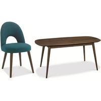 Bentley Designs Oslo Walnut Dining Set - 6-8 Extending Table with Teal Fabric Chairs
