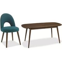 bentley designs oslo walnut dining set 6 8 extending table with teal f ...