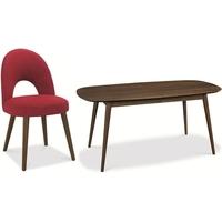 Bentley Designs Oslo Walnut Dining Set - 6-8 Extending Table with Red Fabric Chairs