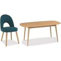 Bentley Designs Oslo Oak Dining Set - 6-8 Extending Table with Teal Fabric Chairs