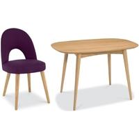 Bentley Designs Oslo Oak Dining Set - 4 Seater Fixed Table with Plum Fabric Chairs