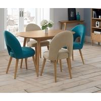 Bentley Designs Oslo Oak Dining Set - 4 Seater Fixed Table with 2 Stone and 2 Teal Fabric Chairs