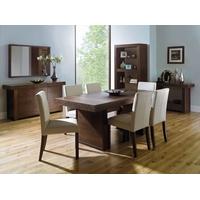 Bentley Designs Akita Walnut Dining Set - 6 Seater Panel Table with Ivory Square Back Chair