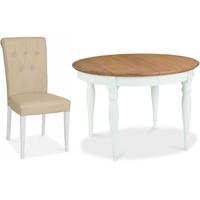 Bentley Designs Hampstead Two Tone Dining Set - 4-6 Seater Extending with Ivory Bonded Leather Upholstered Chairs