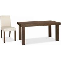 Bentley Designs Akita Walnut Dining Set - 6-8 Seater Extending Table with Ivory Square Back Chair