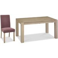 Bentley Designs Turin Aged Oak Dining Set - 6 Seater Table with Mulberry Square Back Chairs