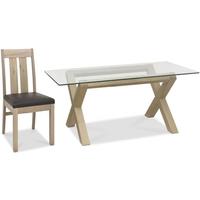 Bentley Designs Turin Aged Oak Dining Set - Glass Top Dining Table with Slatted Chairs