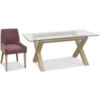 Bentley Designs Turin Aged Oak Dining Set - Glass Top Dining Table with Mulberry Scoop Back Chairs