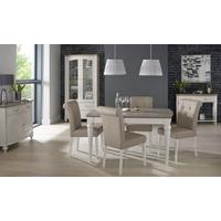 Bentley Designs Montreux Grey Washed Oak and Soft Grey Dining Set - 140cm Extending Table with Upholstered Bonded Leather Chairs
