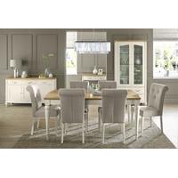 Bentley Designs Montreux Pale Oak and Antique White Dining Set - 180cm Extending Table with Upholstered Fabric Chairs