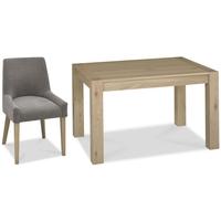 Bentley Designs Turin Aged Oak Dining Set - Small End Extending Table with Smoke Grey Scoop Back Chairs