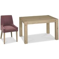 Bentley Designs Turin Aged Oak Dining Set - Small End Extending Table with Mulberry Scoop Back Chairs
