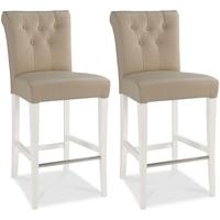 Bentley Designs Hampstead Two Tone Bar Stool - Upholstered Ivory Bonded Leather (Pair)