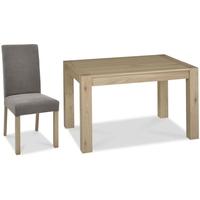 Bentley Designs Turin Aged Oak Dining Set - Small End Extending Table with Smoke Grey Square Back Chairs