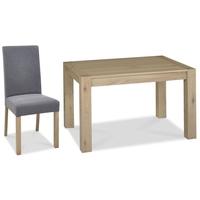 Bentley Designs Turin Aged Oak Dining Set - Small End Extending Table with Slate Blue Square Back Chairs