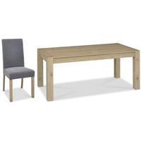 Bentley Designs Turin Aged Oak Dining Set - Large End Extending Table with Slate Blue Square Back Chairs