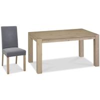 Bentley Designs Turin Aged Oak Dining Set - 6 Seater Table with Slate Blue Square Back Chairs