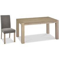 Bentley Designs Turin Aged Oak Dining Set - 6 Seater Table with Smoke Grey Square Back Chairs
