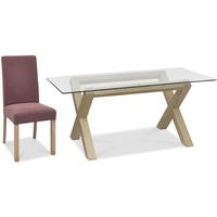 Bentley Designs Turin Aged Oak Dining Set - Glass Top Dining Table with Mulberry Square Back Chairs