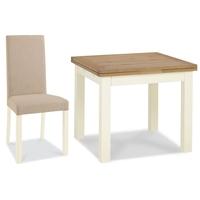 Bentley Designs Provence Two Tone Dining Set - 2-4 Draw Leaf Extending Table with Sand Fabric Upholstered Chairs