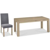 Bentley Designs Turin Aged Oak Dining Set - Double End Extending Table with Slate Blue Square Back Chairs