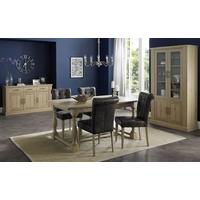 Bentley Designs Chartreuse Aged Oak Dining Set - 4-10 Extending with Distressed Brown Bonded Leather Upholstered Chairs