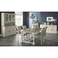 Bentley Designs Chartreuse Aged Oak and Antique White Dining Set - 4-10 Extending with Bonded Leather Upholstered Chairs
