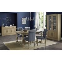 Bentley Designs Chartreuse Aged Oak Dining Set - 4-10 Extending with Slate Blue Upholstered Chairs