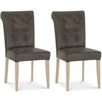 Bentley Designs Chartreuse Aged Oak Upholstered Dining Chair - Distressed Brown Bonded Leather (Pair)