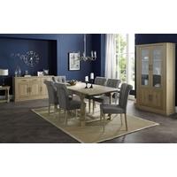 Bentley Designs Chartreuse Aged Oak Dining Set - 4-10 Extending with Smoke Grey Upholstered Chairs