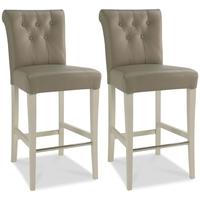 Bentley Designs Hampstead Soft Grey Bar Stool - Upholstered Olive Grey Bonded Leather (Pair)