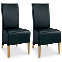 Bentley Designs Lyon Oak Dining Chair - Black Faux Leather Wing Back (Pair)