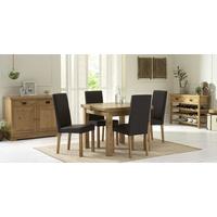 Bentley Designs Provence Oak Dining Set - 2-4 Draw Leaf Extending Table with Brown Faux Leather Upholstered Chairs