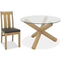 Bentley Designs Turin Light Oak Glass Top Dining Table with Slatted Chairs
